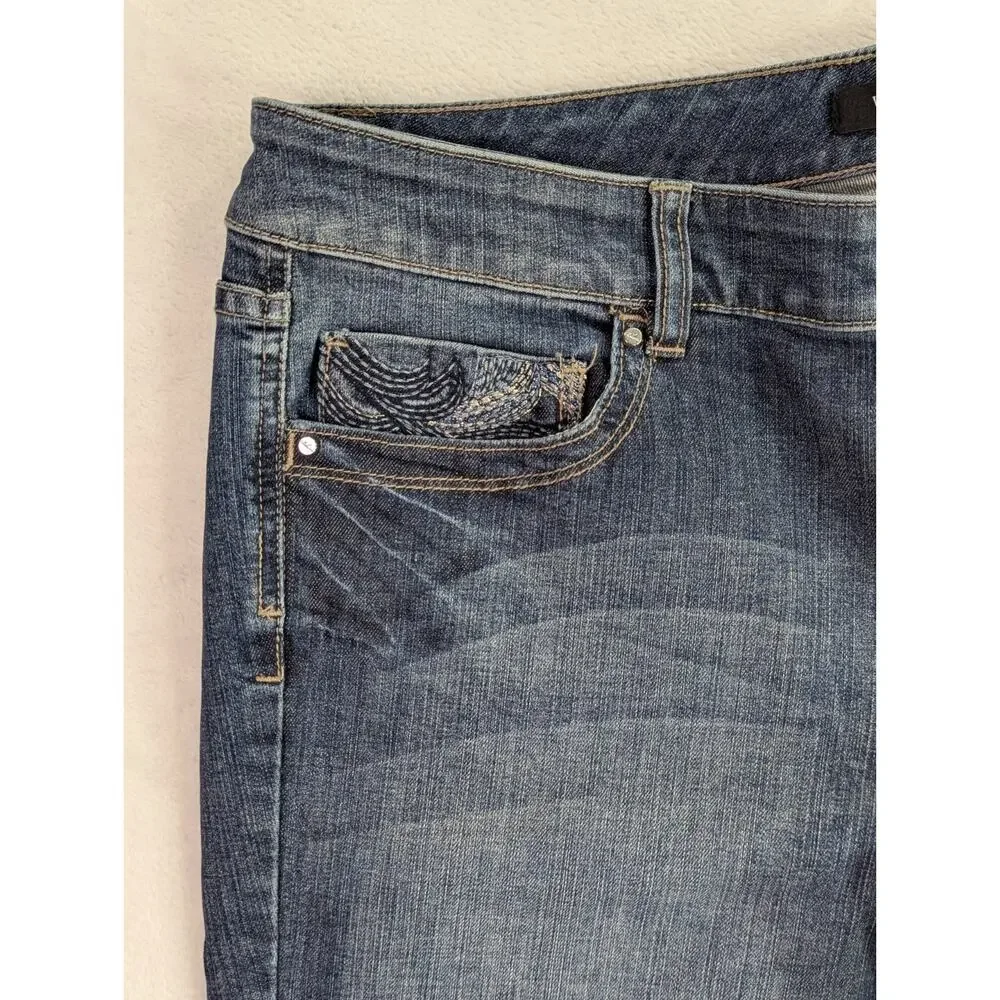 White House Black Market Blanc Bootcut Jeans 12R Blue Embroidered Pockets WHBM